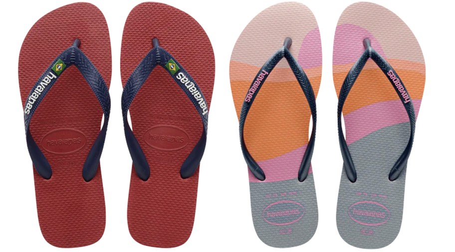 red, and sunset flip flops