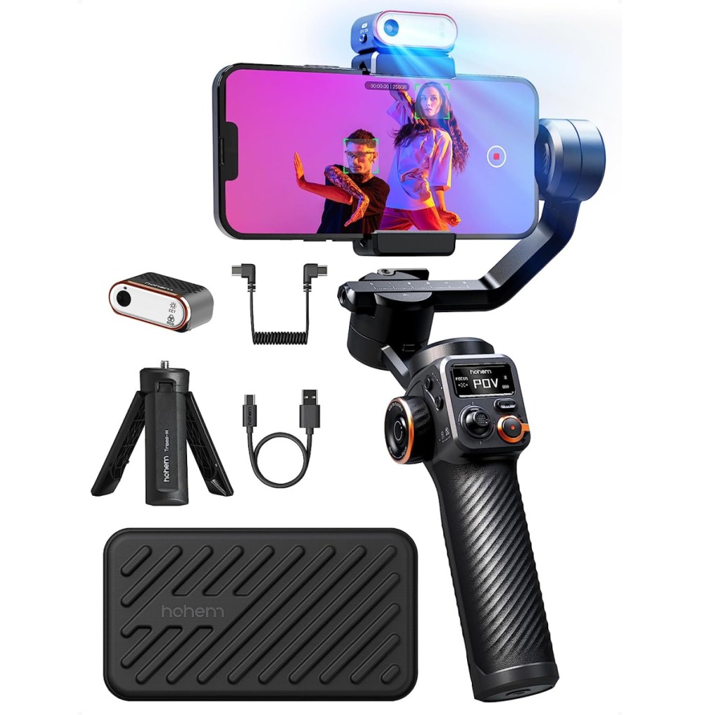 black phone stabilizer with all the accessories holding phone