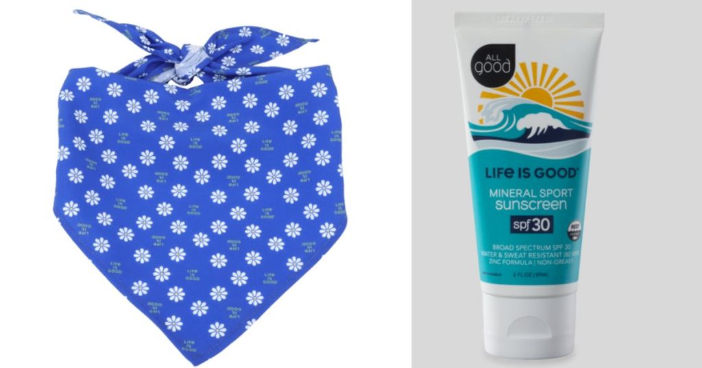 blue and white flower pet bandana and sunscreen