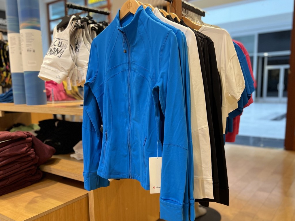 display rack of lululemon jackets in store