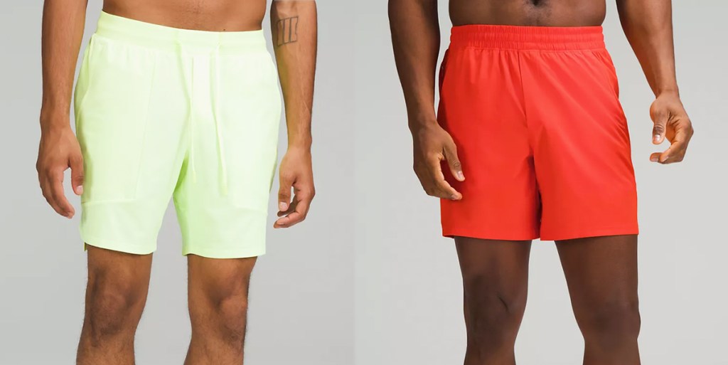 men in light green and orange shorts