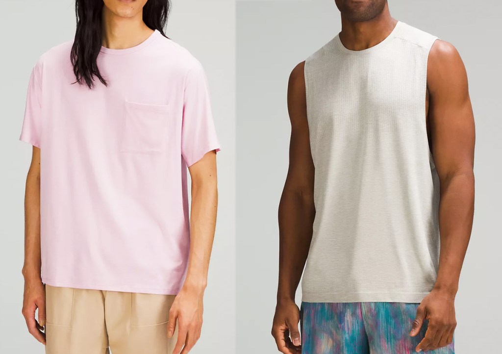 men in light pink and white tops