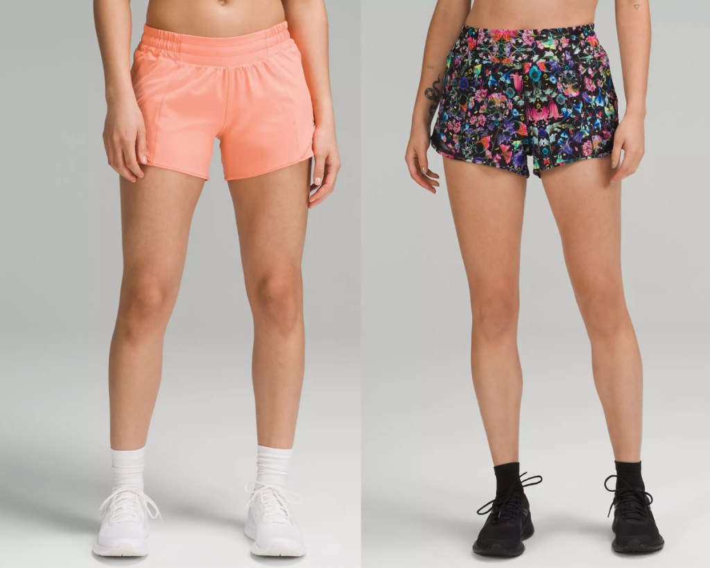 women wearing coral and floral colored shorts