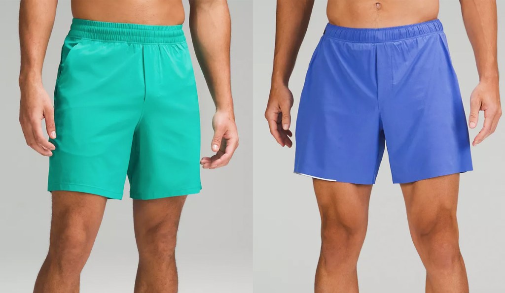 men in green and purple shorts