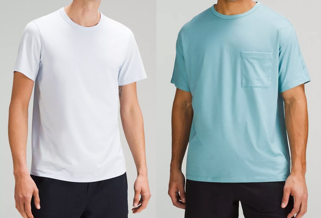 men in white and blue tees