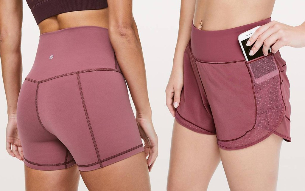 front and back of dusty rose colored womens shorts