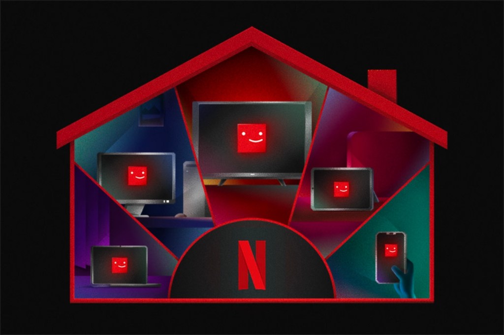 outline of home showing multiple Netflix logos inside