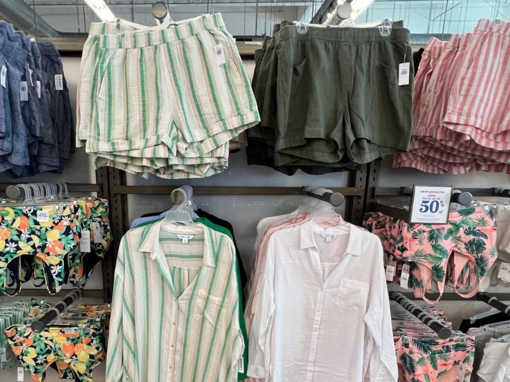 womens pajamas separates hanging in old navy store