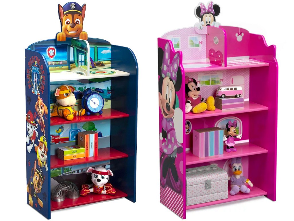 paw patrol and minnie mouse bookshelves 