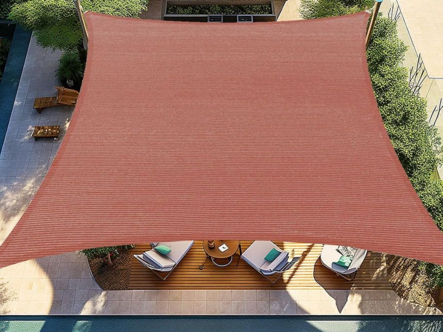 Shade&Beyond 7x13' Curved Rectangular Sun Shade Sail Canopy in Rust Red over patio