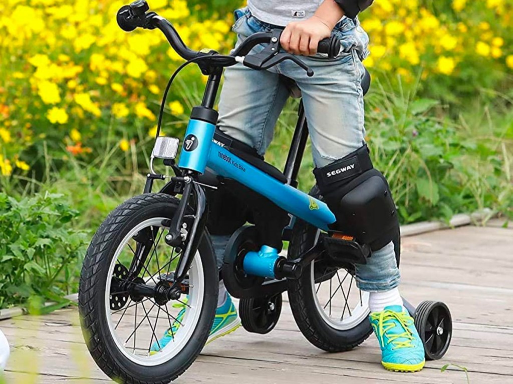 boy riding segway ninebot blue bike