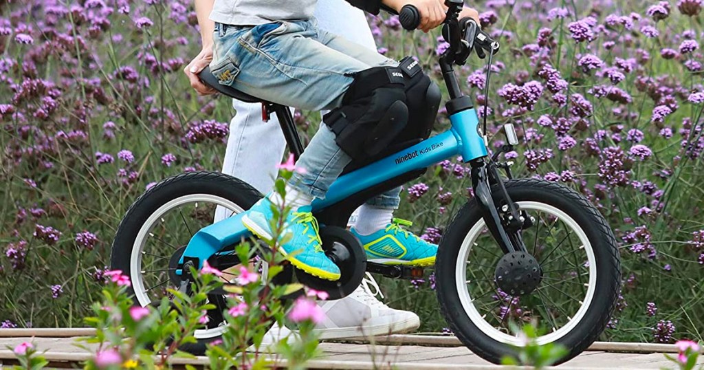 boy riding segway ninebot blue bike