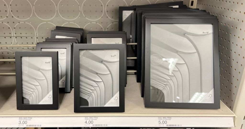 black picture frames on a store shelf