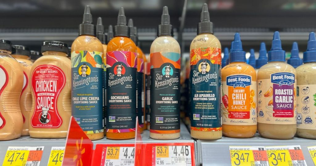 sir kensingtons everything sauces on a grocery shelf in a Walmart