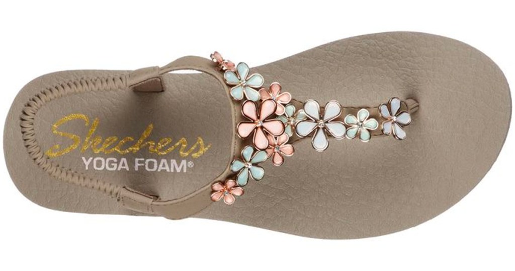 tan sketchers sandals with flowers 