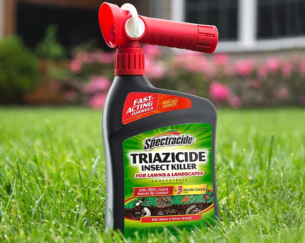 Insect killer bottle sitting in grass