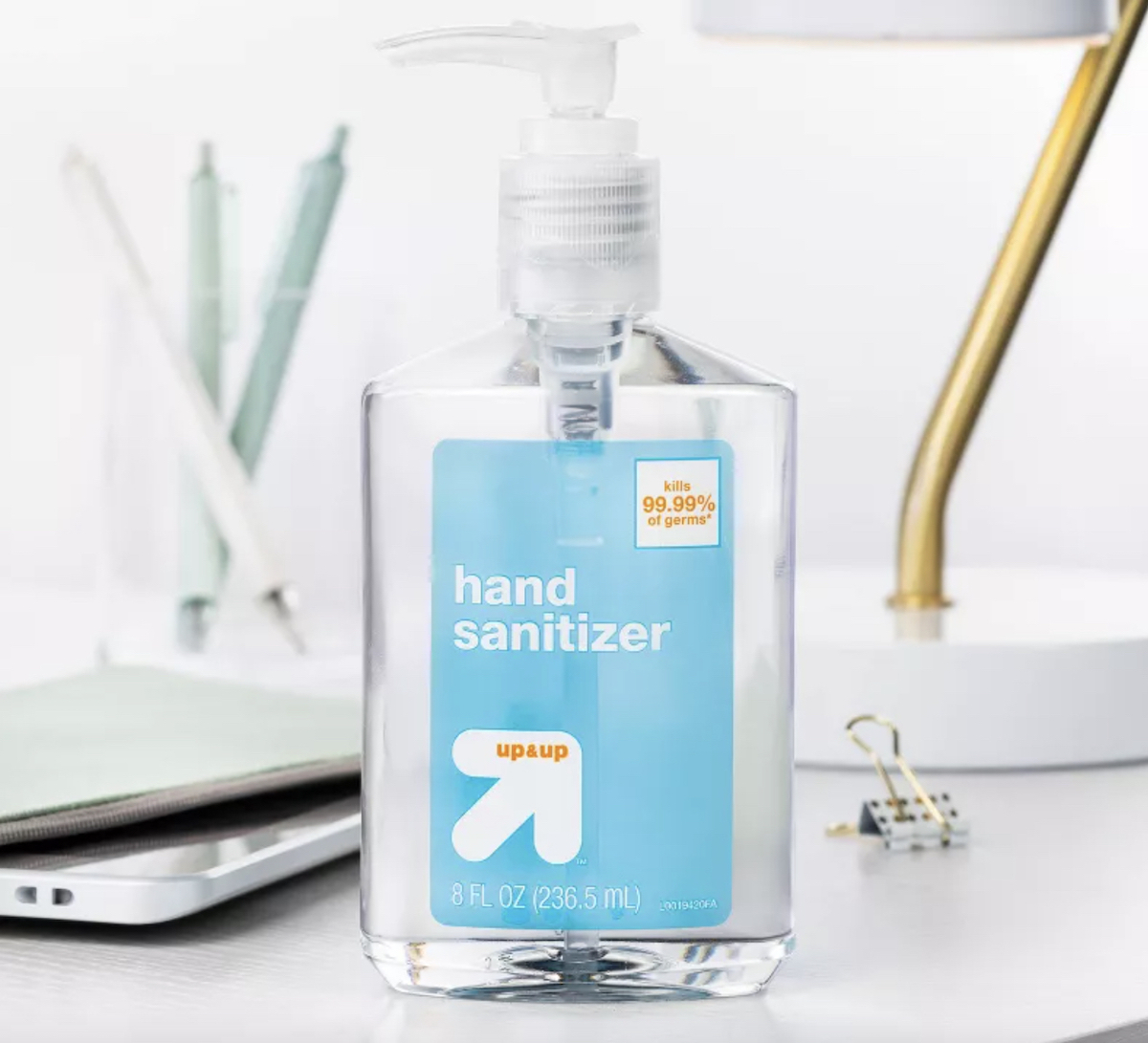 up and up hand sanitizer bottle on desk, one of the best teacher gift ideas