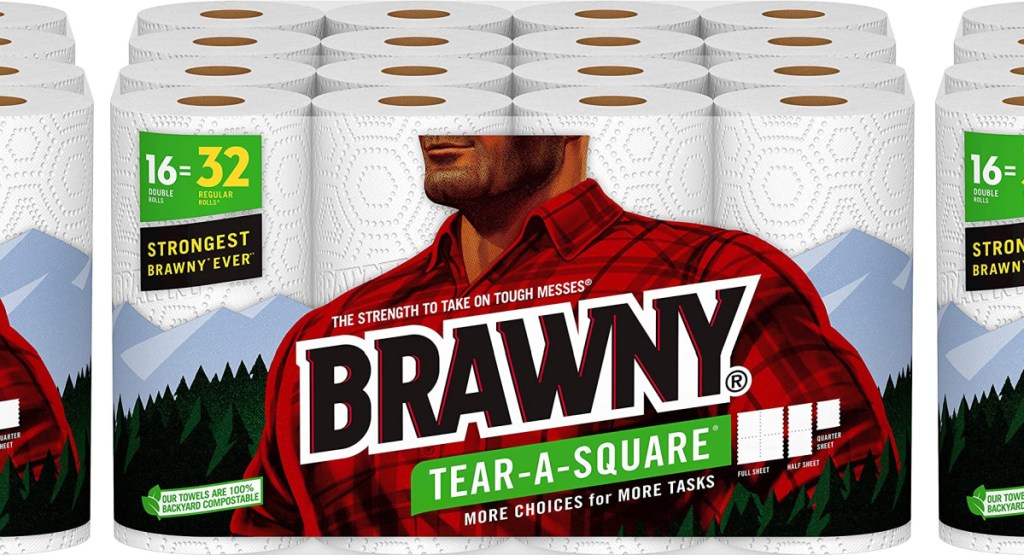 three Brawny® Tear-A-Square® Paper Towels, 16 Double Rolls