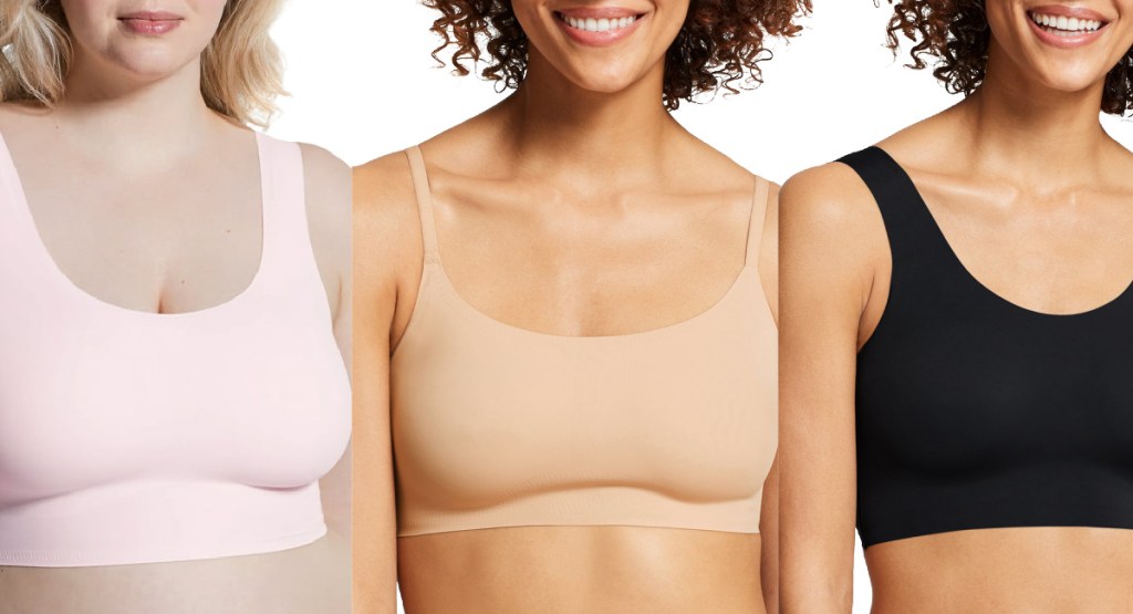 three women wearing different scoop bras