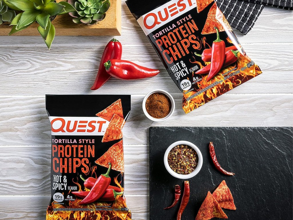 two bags of quest protein chips hot & spicy