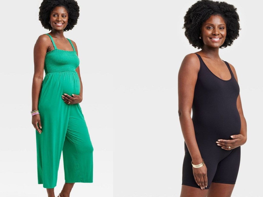 two target models wearing maternity rompers