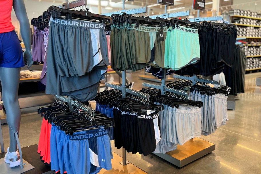under armour shorts on display in store