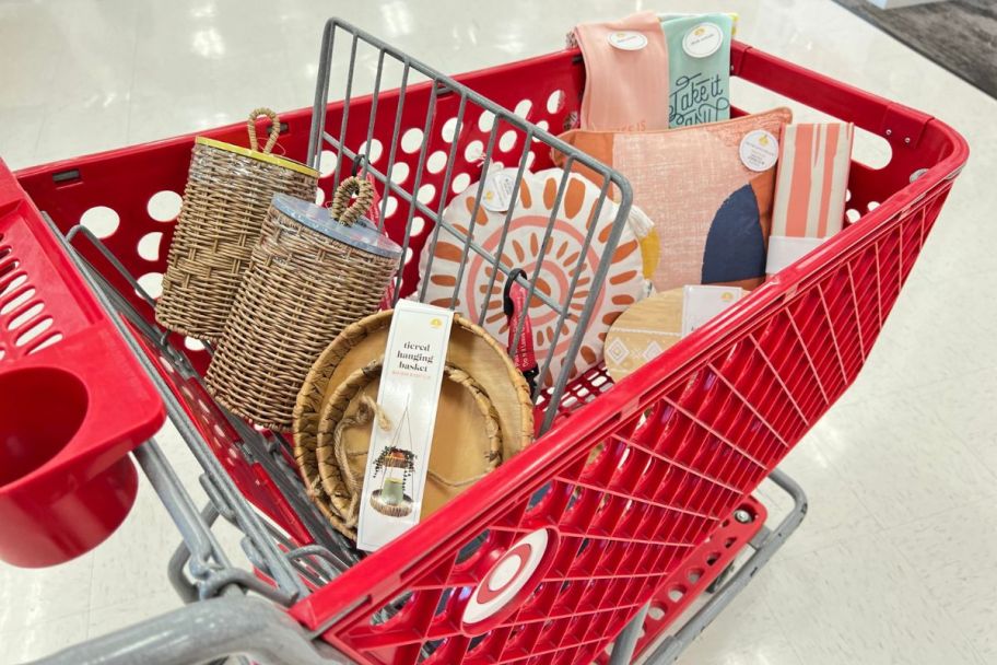 Target shopping cart filled with items from Bullseye Dollar Spot week of July 2, 2023