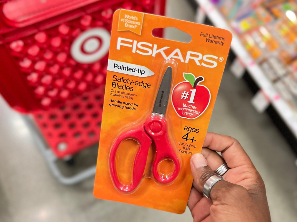 Fiskars Pointed-Tip Kids Scissors 5 inch, Single Pair in woman's hand at Target