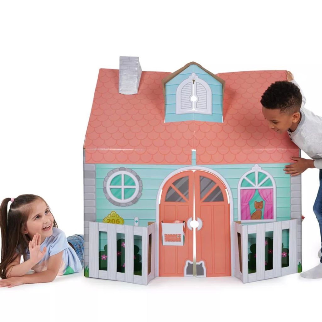 Two kids playing with a Pop2Play Macy's Playhouse