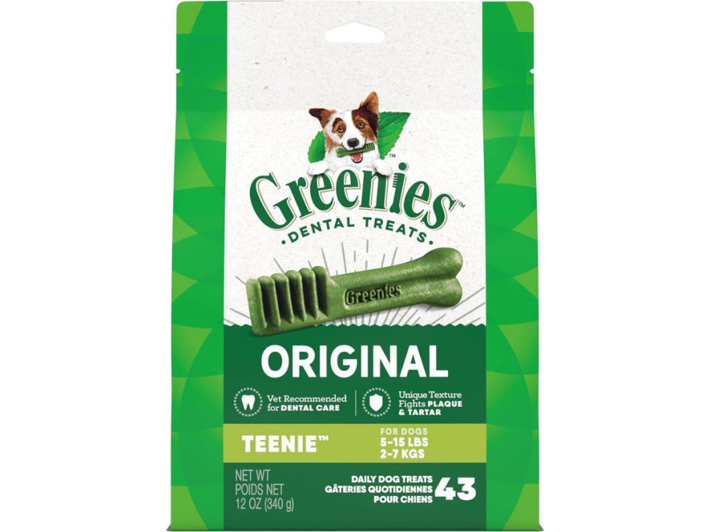bag of Greenies Teenie Dog Treats in Mint