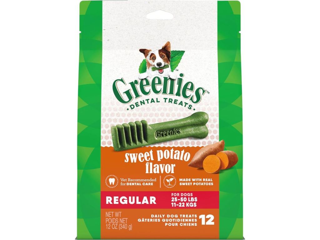 bag of Greenies Dog food treats in Sweet Potato