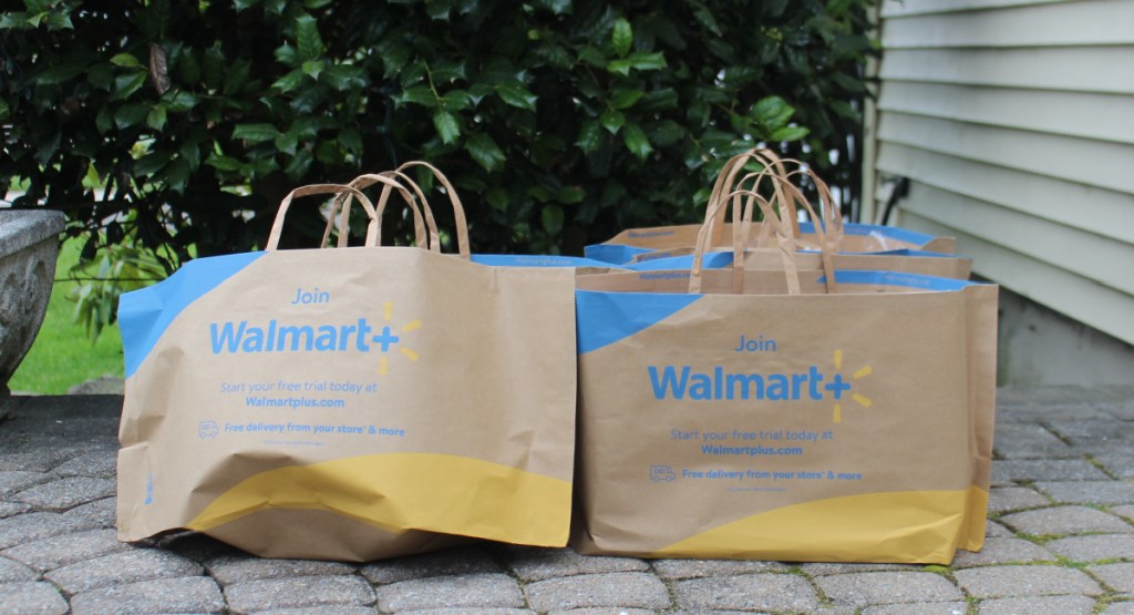 4 bags of Walmart plus bags on the floor