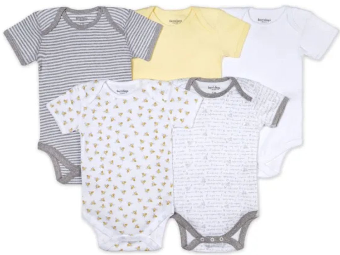ملابس داخلية للأطفال من Burt's Bees Bee Essentials بأكمام قصيرة، عبوة من 5 قطع