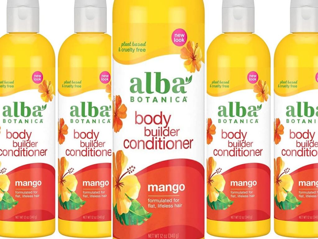 Many bottles of Alba conditioner