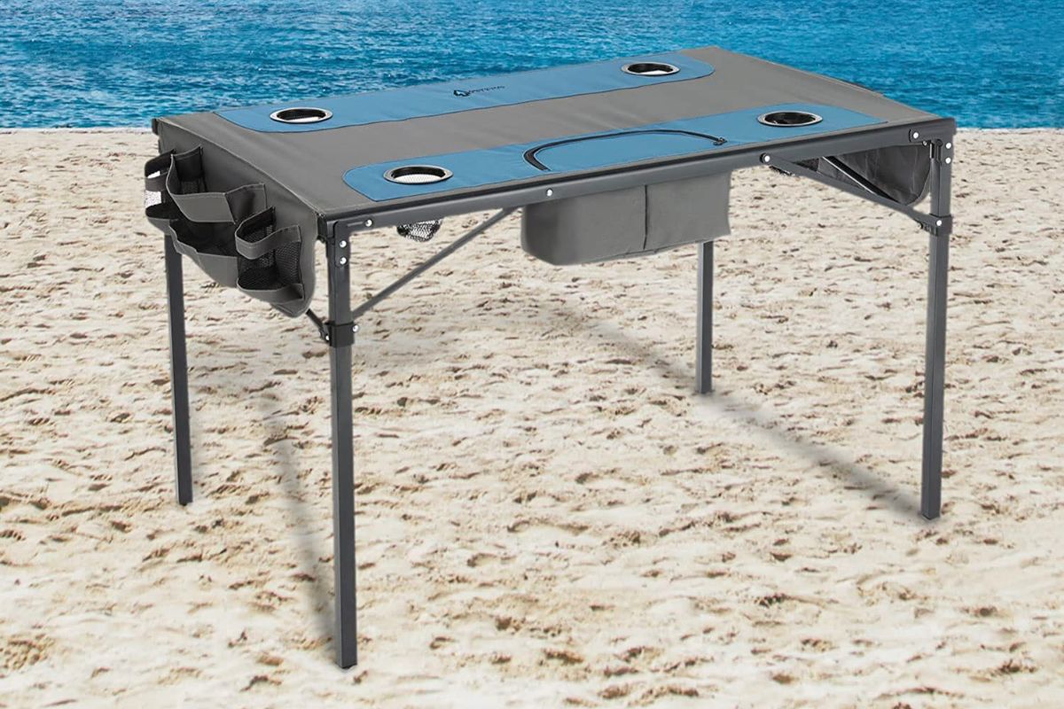 Arrowhead Outdoor Folding Camp Table in Blue &amp; Gray 