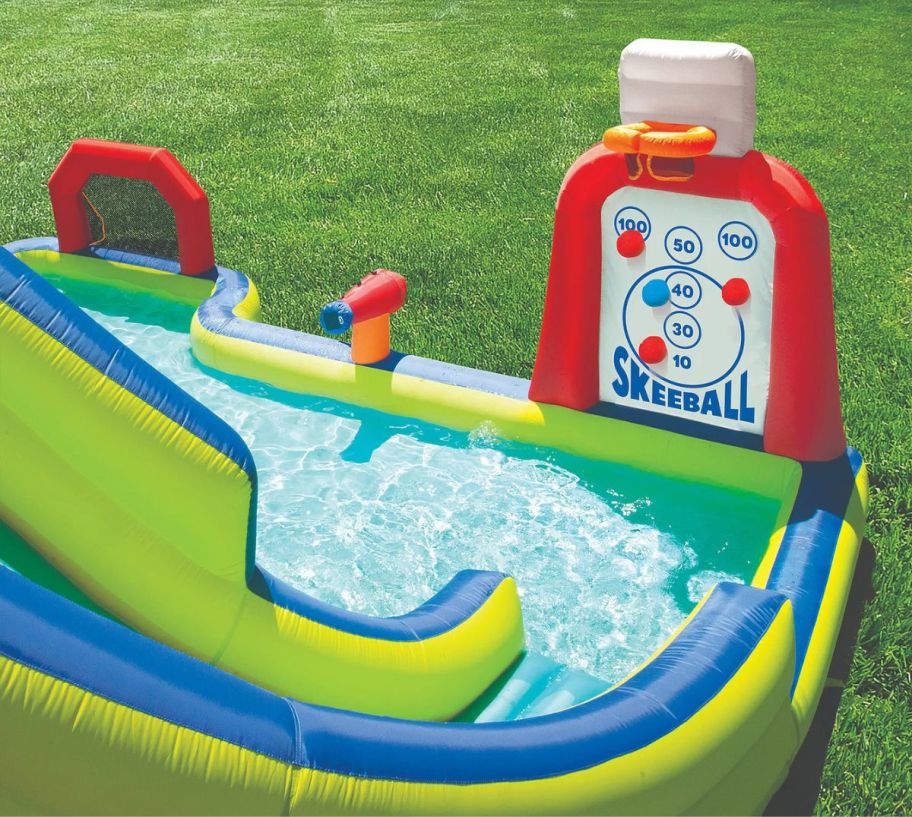 close up of skee ball game on inflatable backyard water park