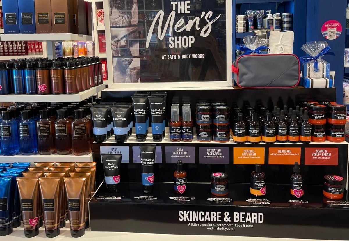 Display of Bath & Body Works men's body care line at the store