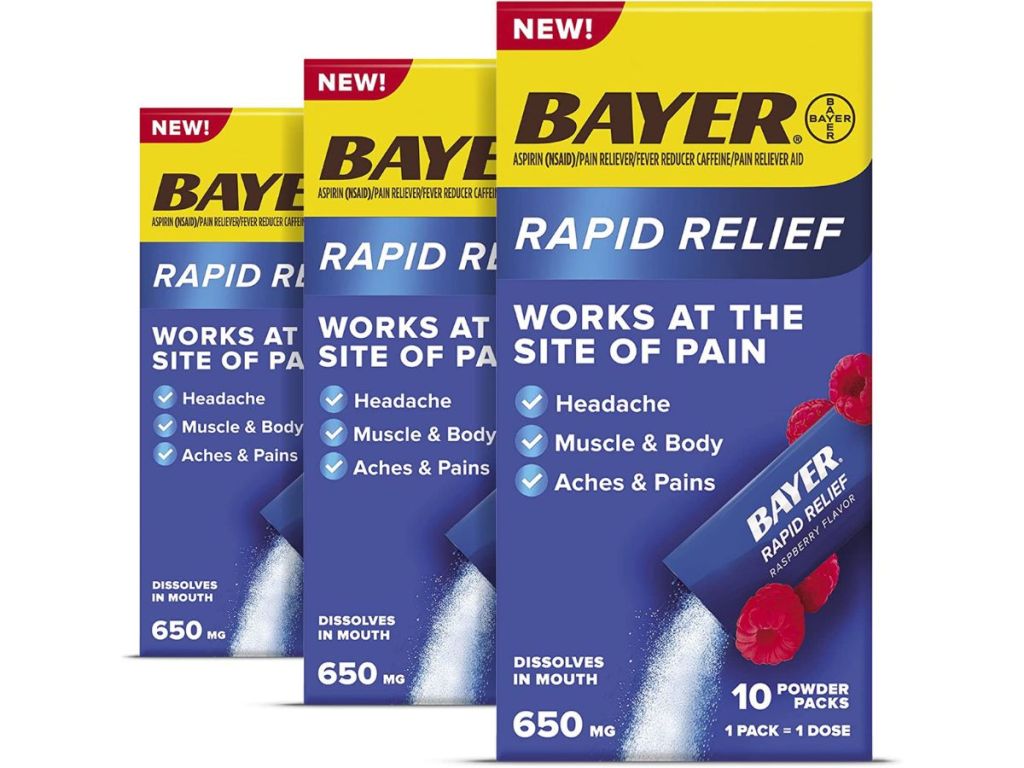 3 boxes of Bayer Rapid Relief Raspberry packs
