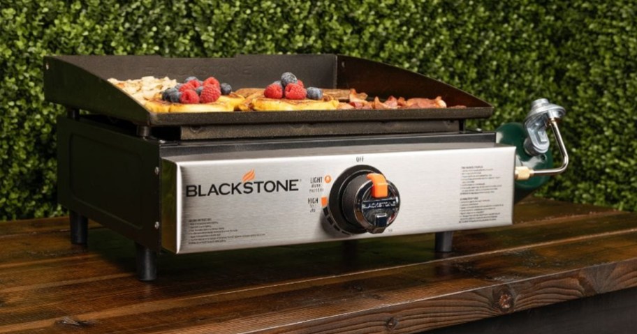 cooking breakfast on a portable blackstone griddle