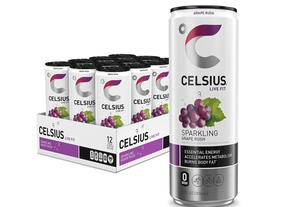 CELSIUS Sparkling Essential Energy Drink 12oz 12 Pack in Grape Rush