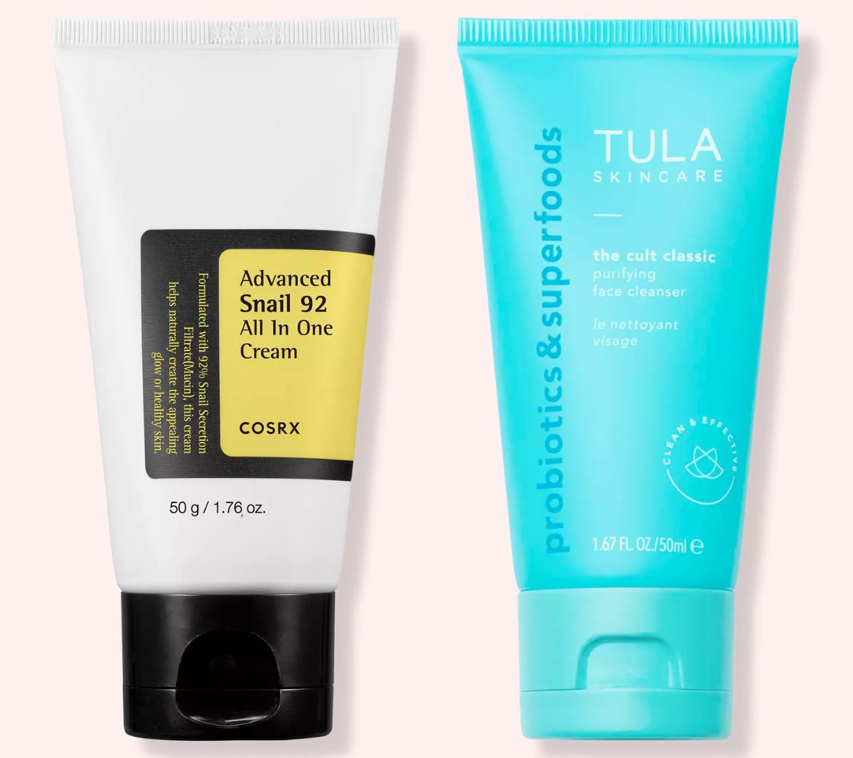 COSRX Advanced Snail 92 Facial Moisturizer - and TULA SKINCARE The Cult Classic Purifying Face Cleanser product images
