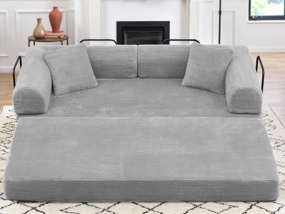 gray Corduroy Sleeper Sofa&nbsp;displayed in the living room