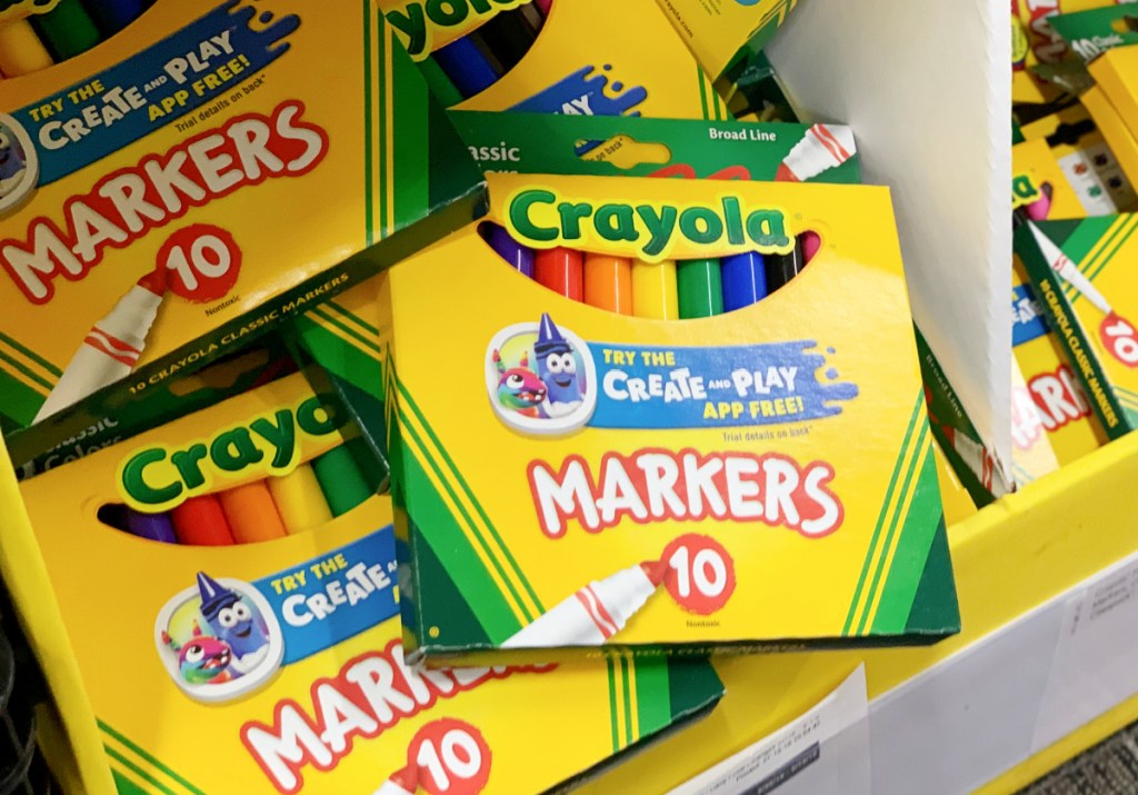 A display of Crayola Markers in 10-Packs