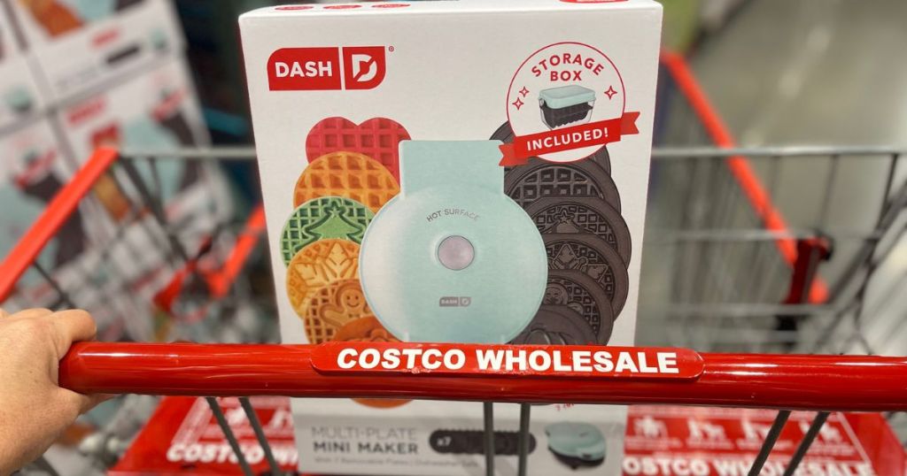 Dash mini maker in the front basket of a costco shopping cart