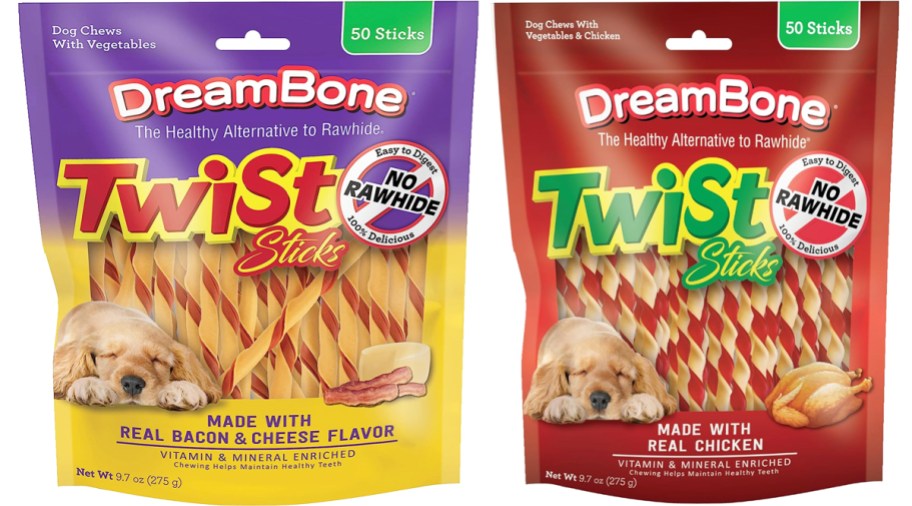 two bags of DreamBone Twist Sticks Dog Treats