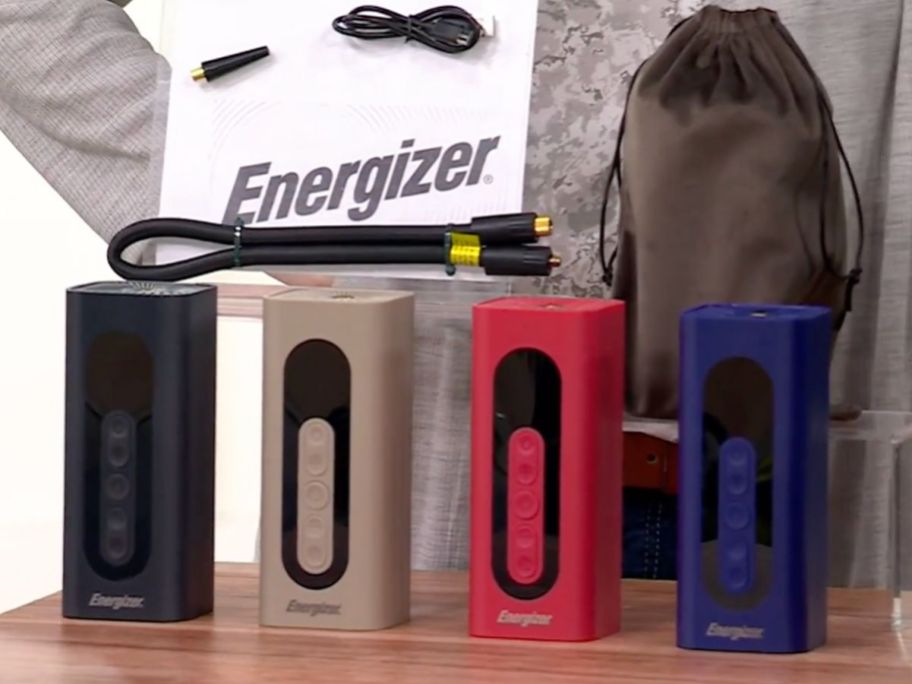 4 energizer portable air compressors in different colors