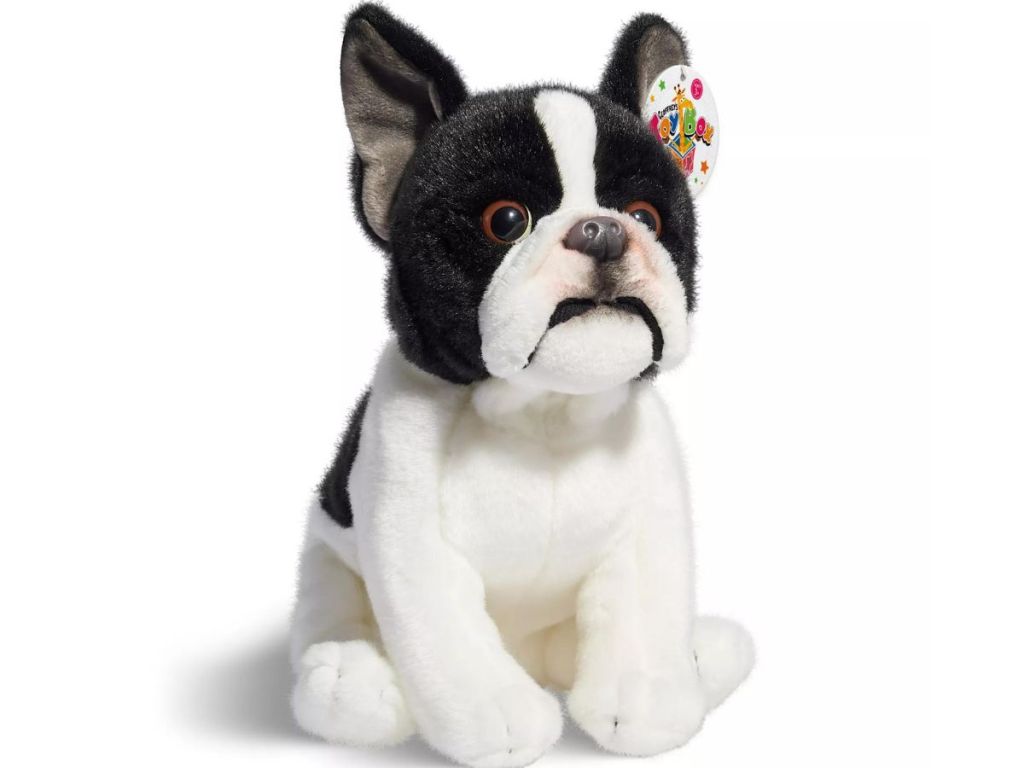 black and white stuffed toy dog
