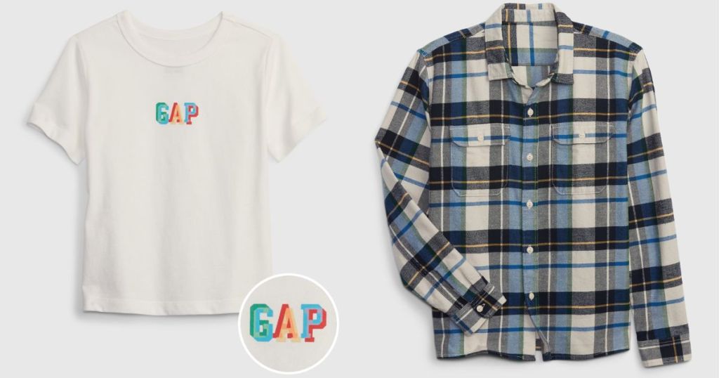 GAP t-shirt and a button-up shirt