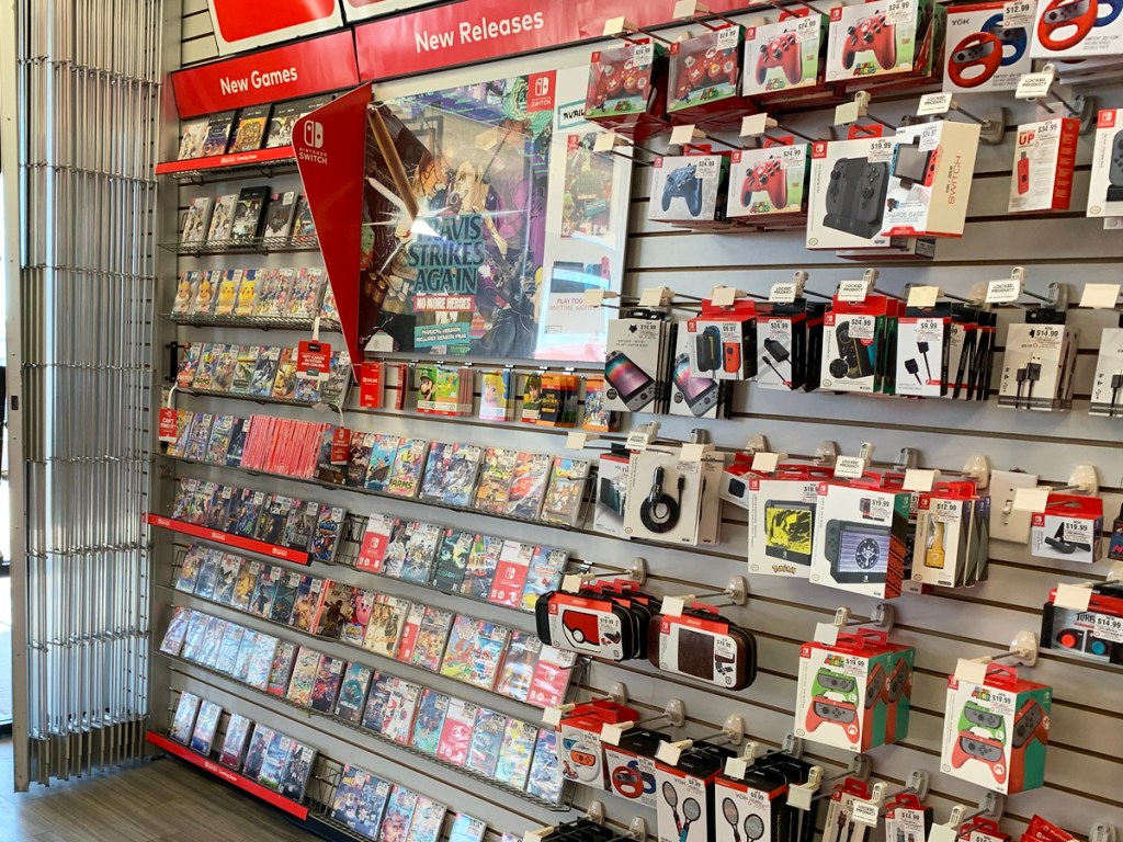 new releases wall inside gamestop store