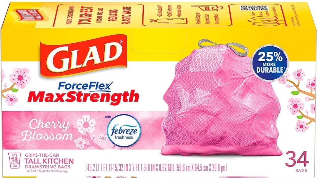 Box of Glad ForceFlex Trash Bags with Cherry Blossom Scent